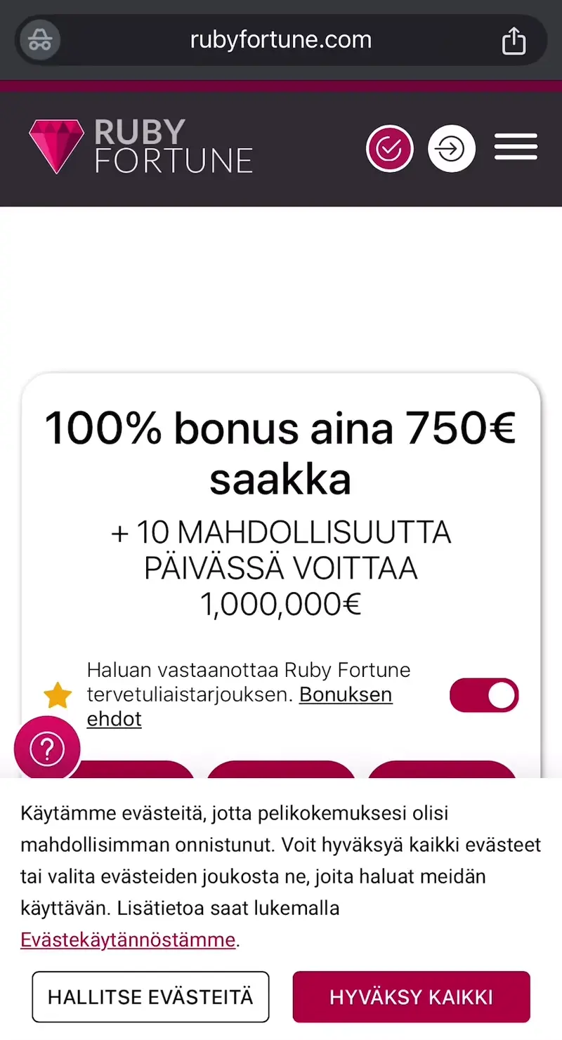 ruby fortune verkkosivu