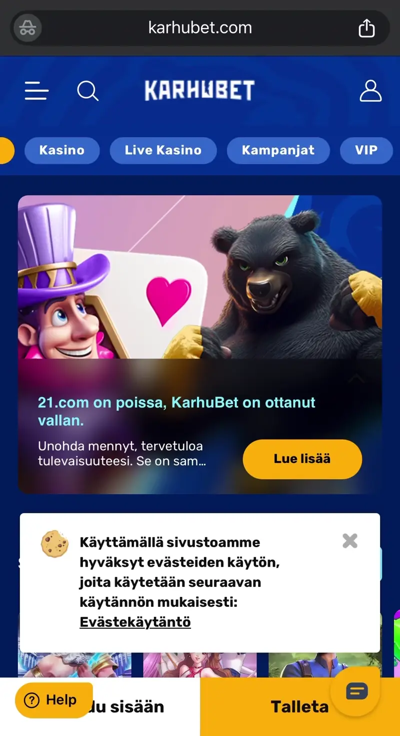 karhubet verkkosivu