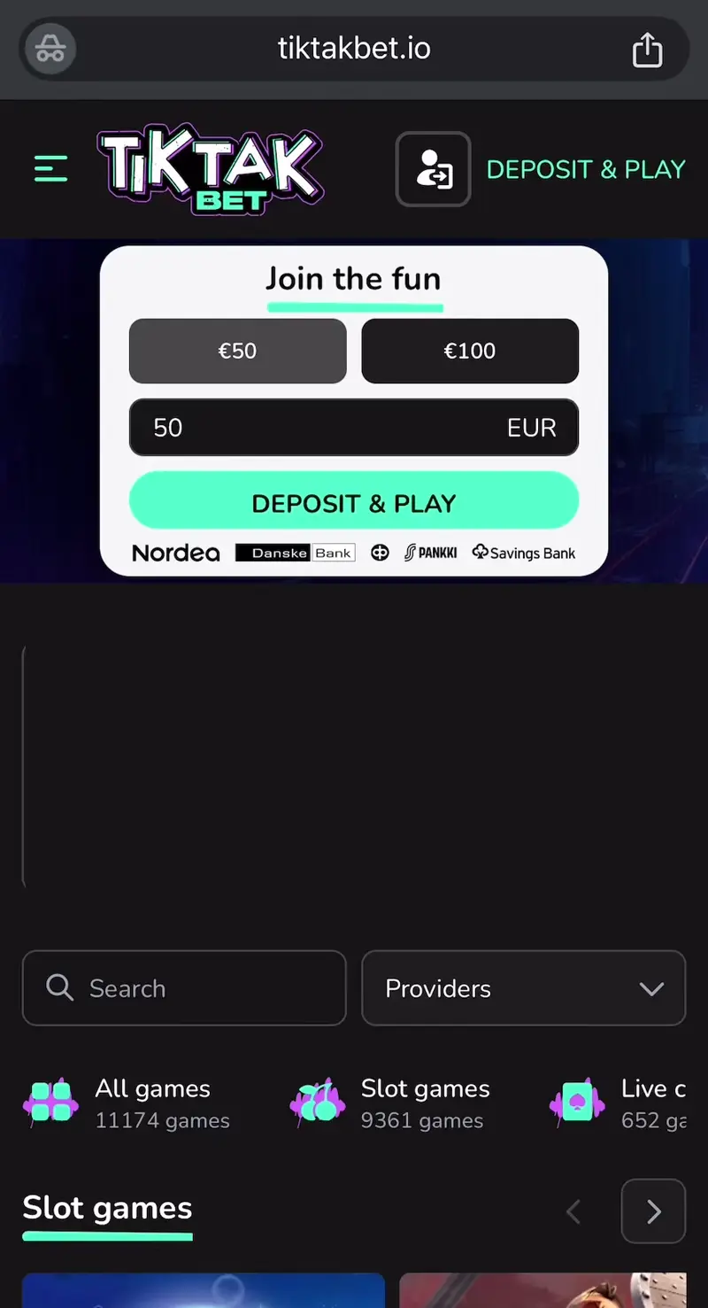 tiktakbet casino verkkosivu