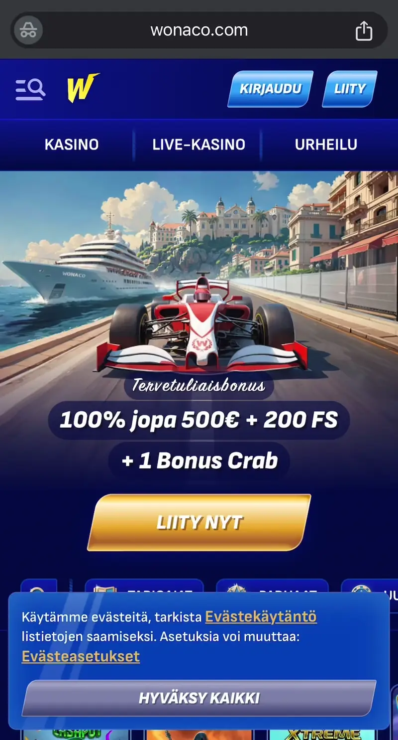 wonaco casino verkkosivu