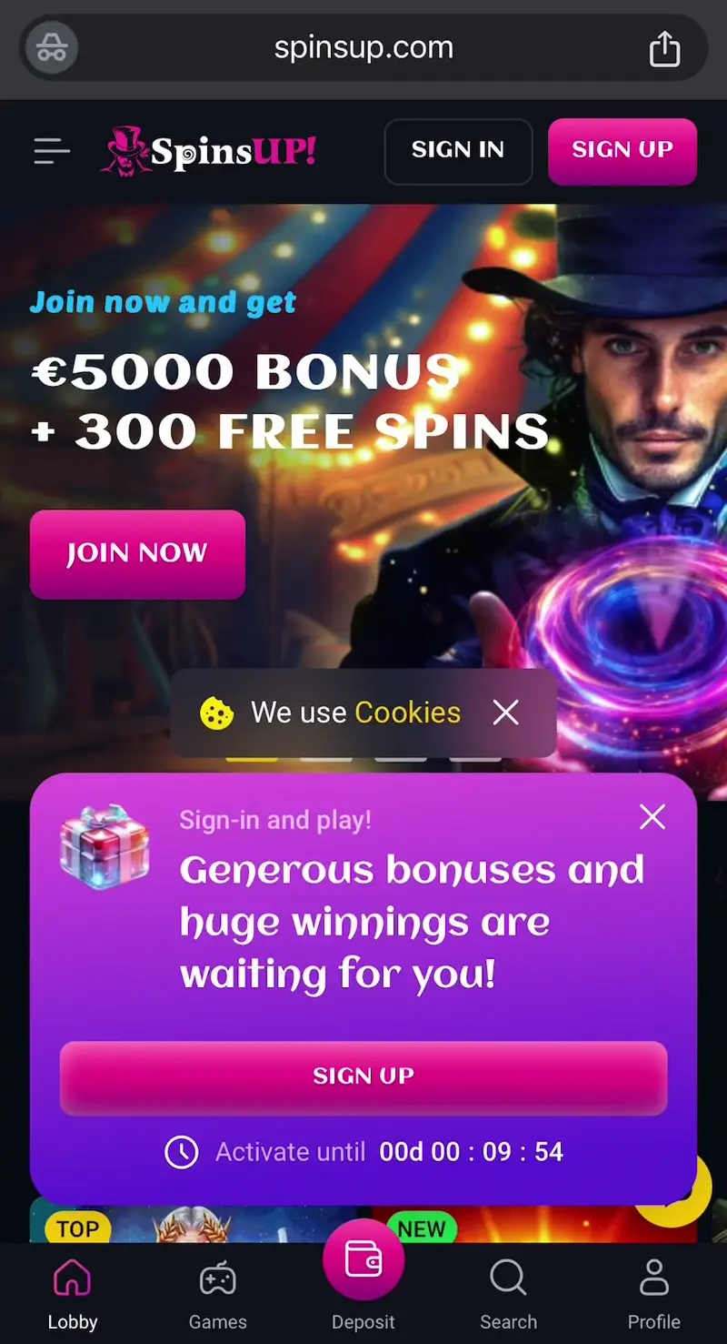 spinsup casino verkkosivu