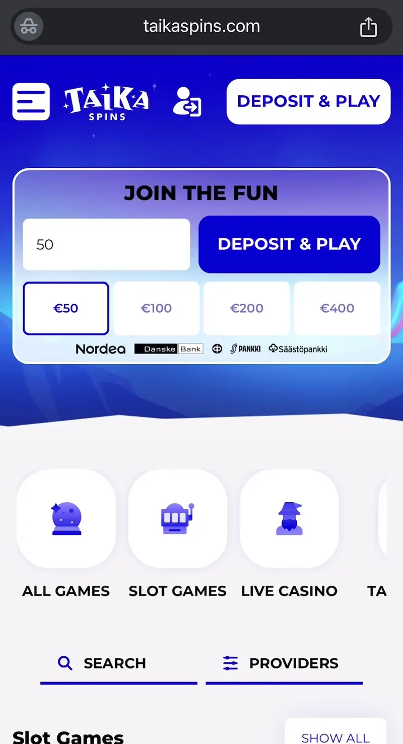 taikaspins casino verkkosivu