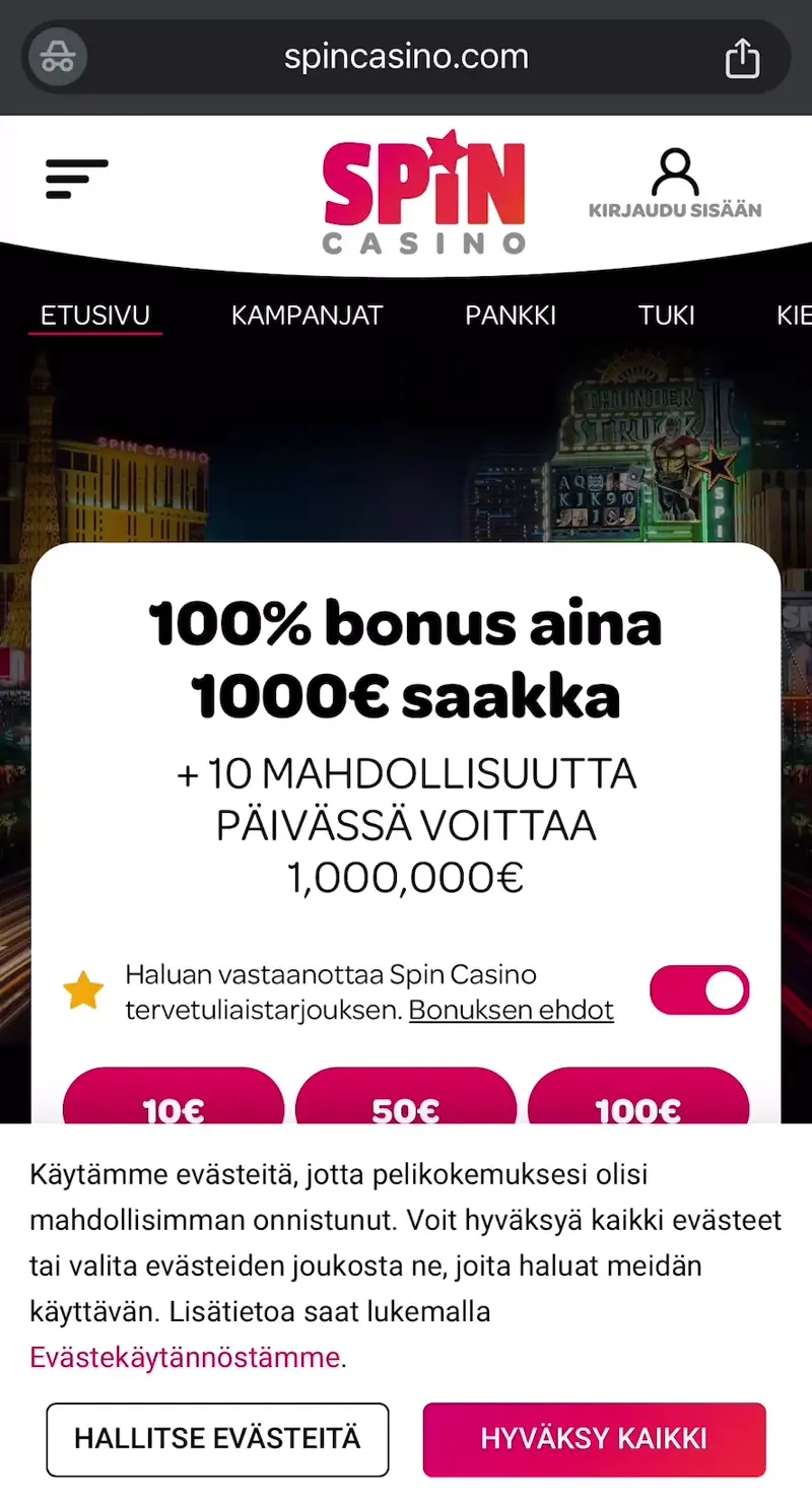 spin casino verkkosivu