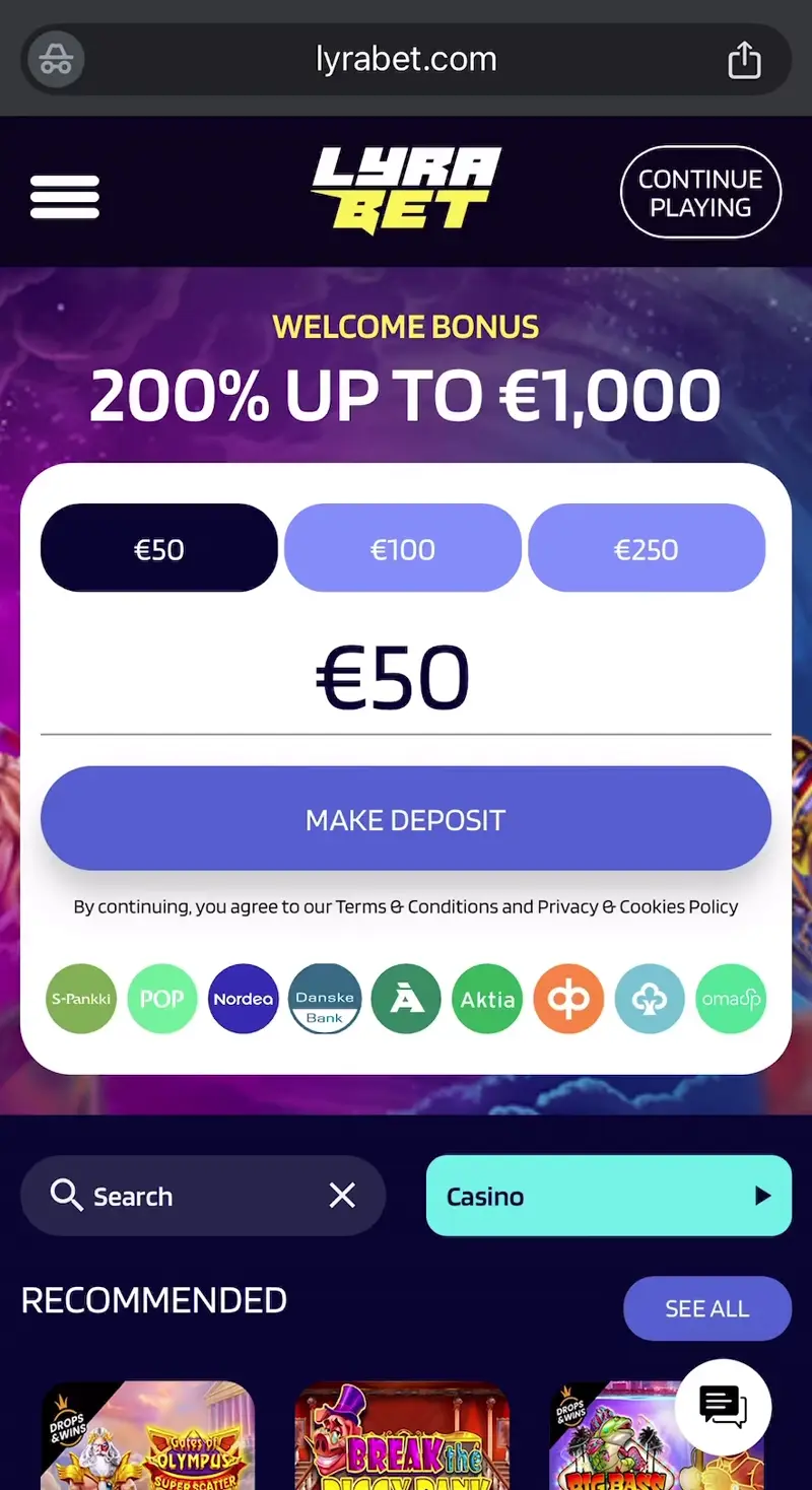 lyrabet casino verkkosivu