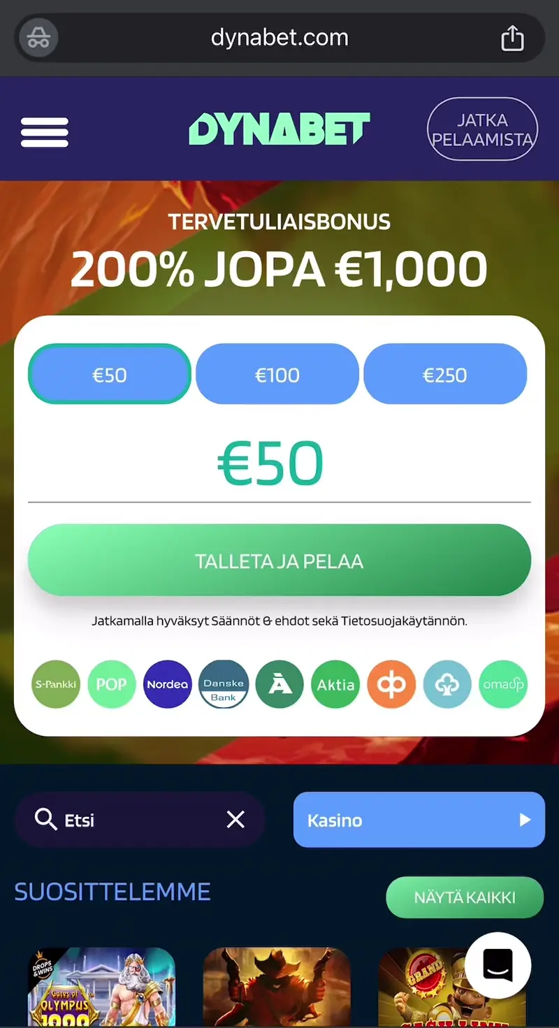 dynabet casino verkkosivu